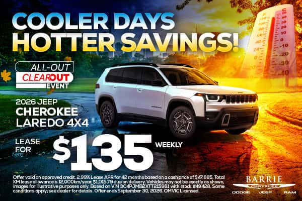 2026 Jeep Cherokee Laredo 4x4 - Lease For Only $135 Weekly